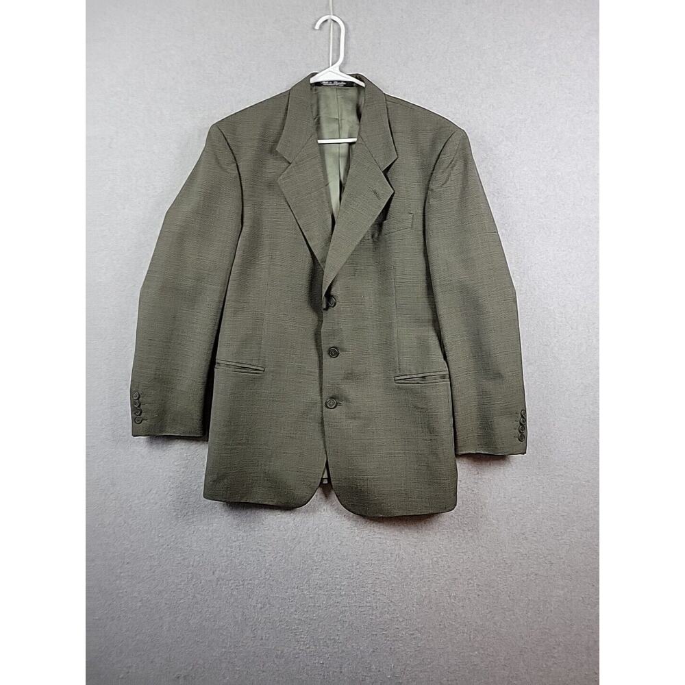 Brunelli Slovakia Wool Blend Gray Green LS Button Up Suit Jacket Blazer Mens 42R